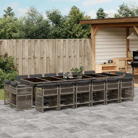 17-delige Tuinset met kussens poly rattan grijs