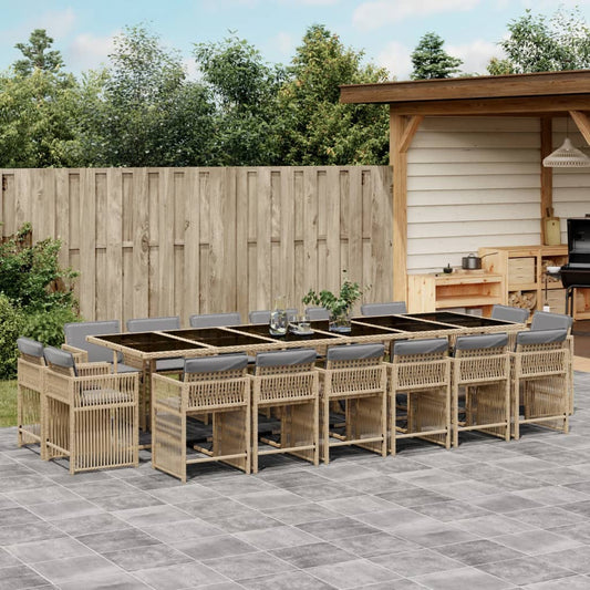 17-delige Tuinset met kussens poly rattan gemengd beige