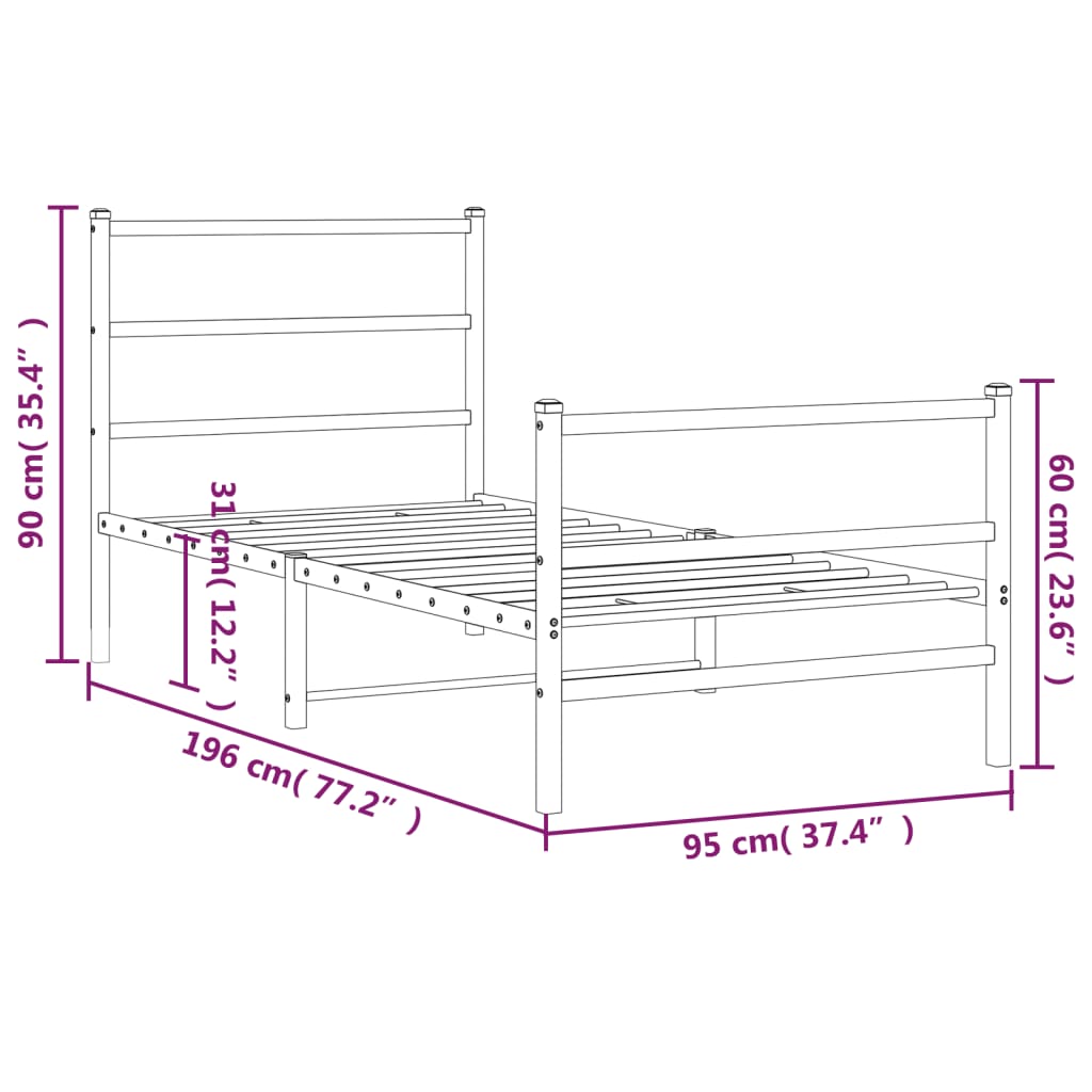 Bedframe met hoofd- en voeteneinde metaal zwart 90x190 cm