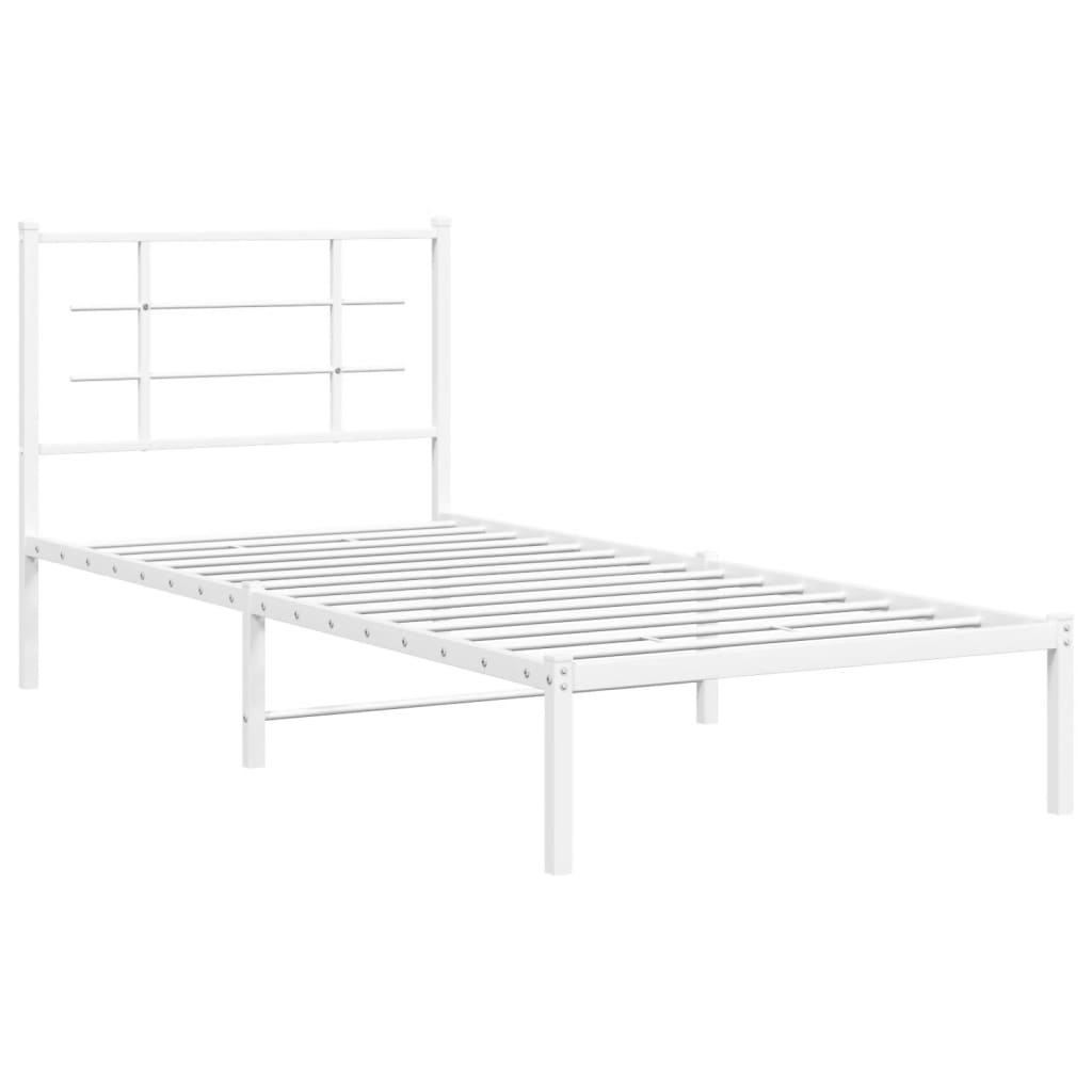 Bedframe met hoofdbord metaal wit 90x200 cm