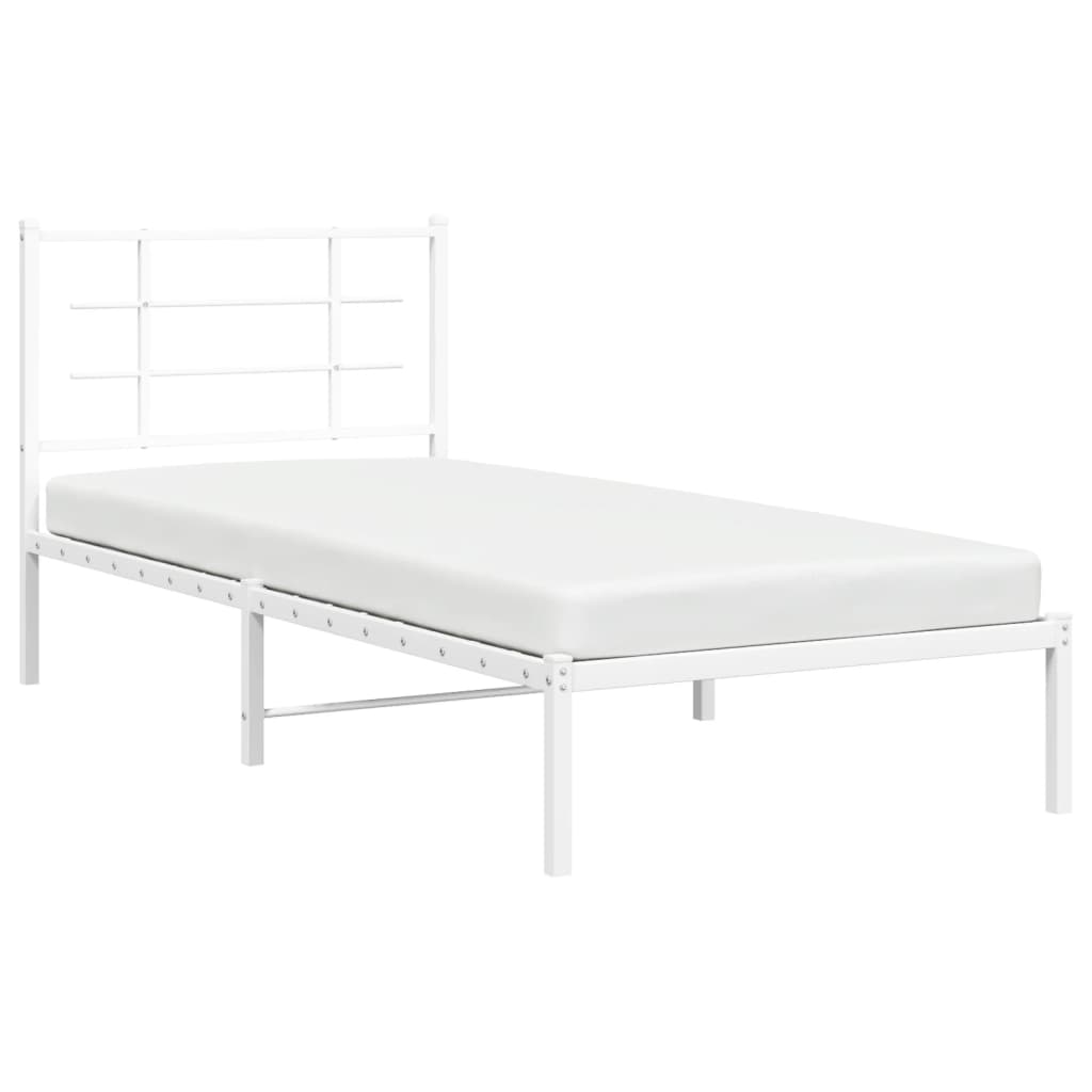 Bedframe met hoofdbord metaal wit 90x200 cm