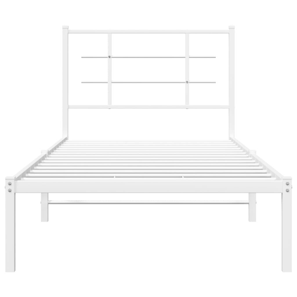 Bedframe met hoofdbord metaal wit 90x200 cm