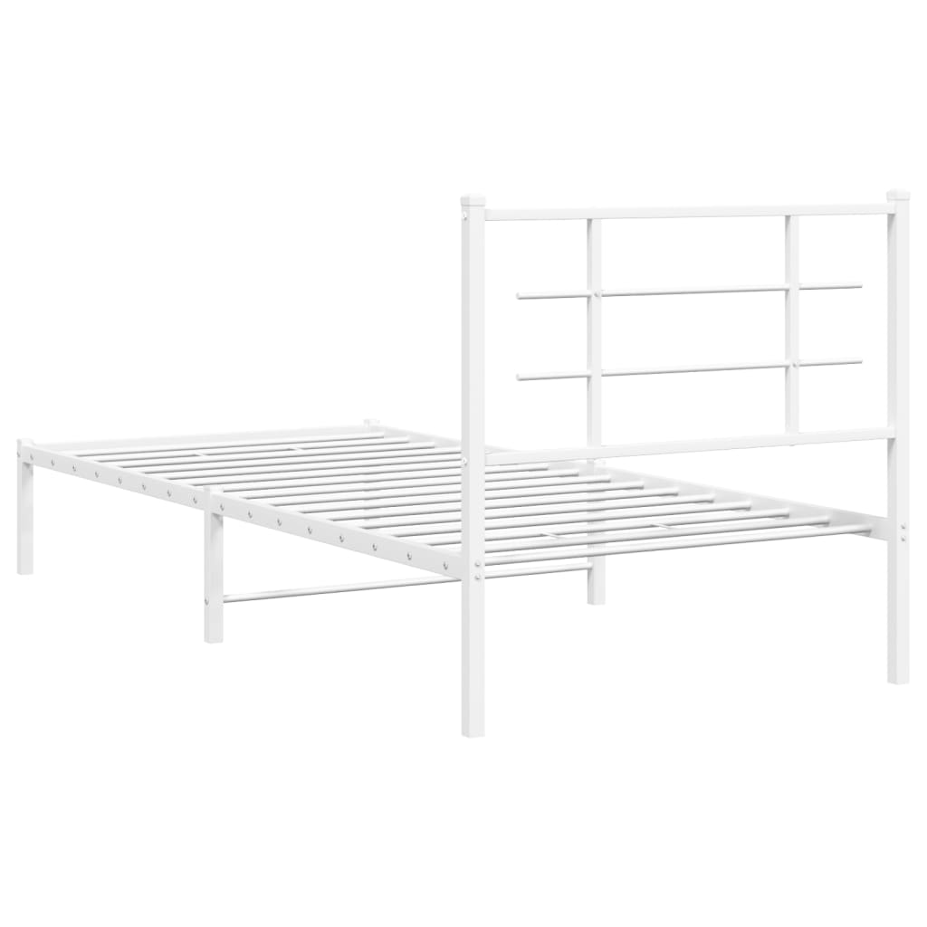 Bedframe met hoofdbord metaal wit 90x200 cm