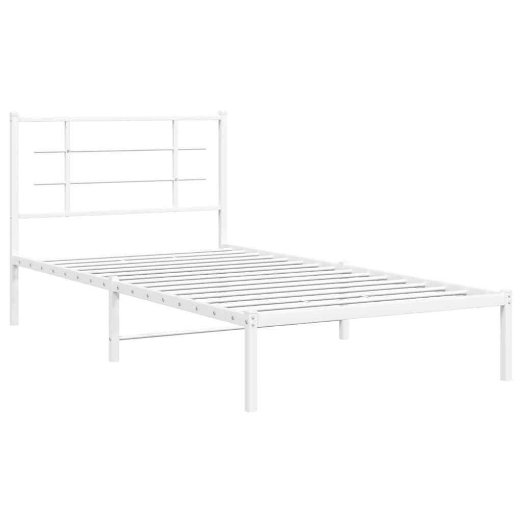 Bedframe met hoofdbord metaal wit 107x203 cm