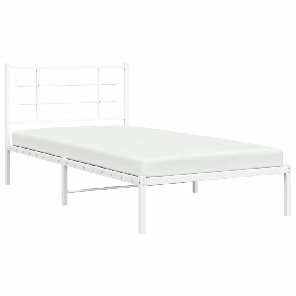 Bedframe met hoofdbord metaal wit 107x203 cm