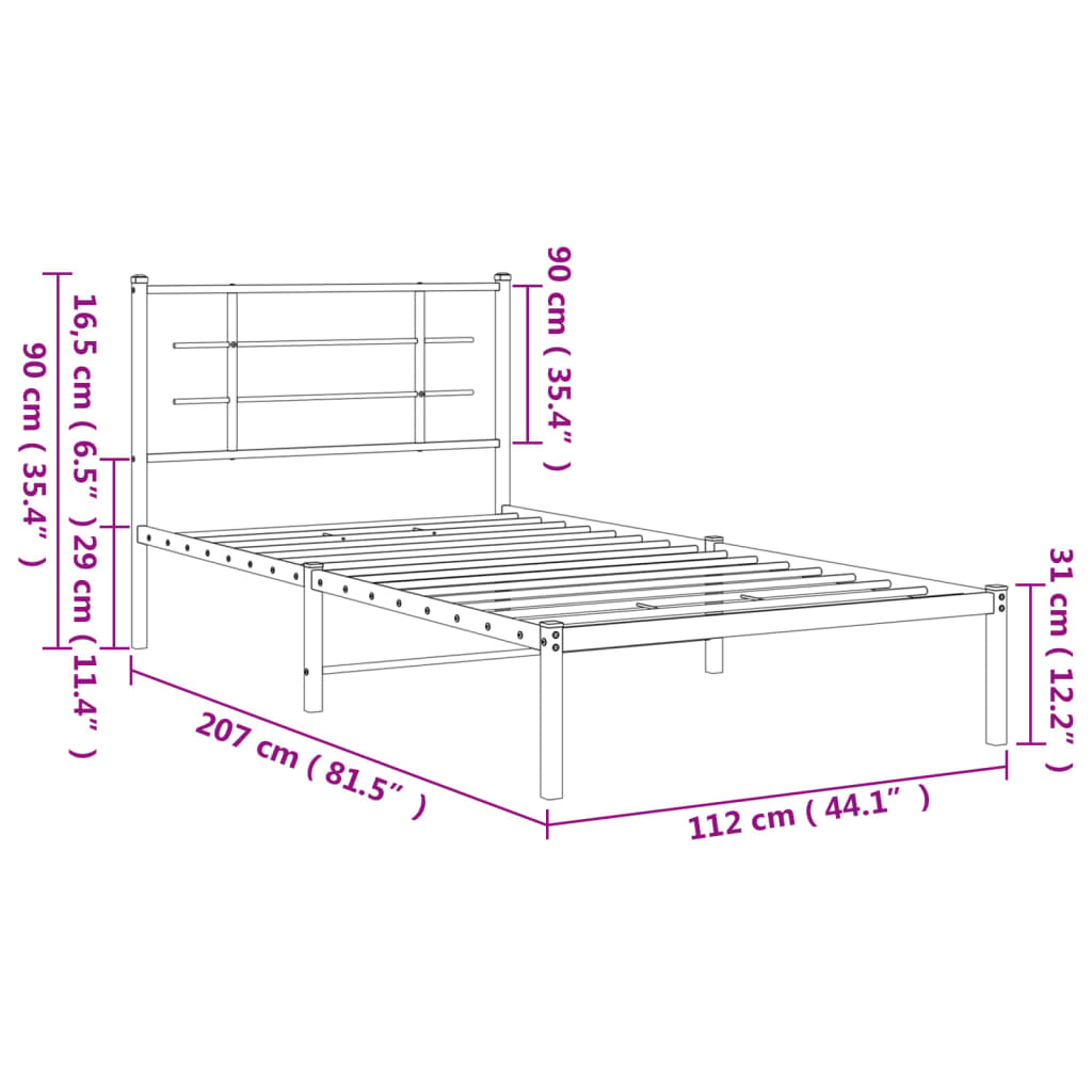 Bedframe met hoofdbord metaal wit 107x203 cm