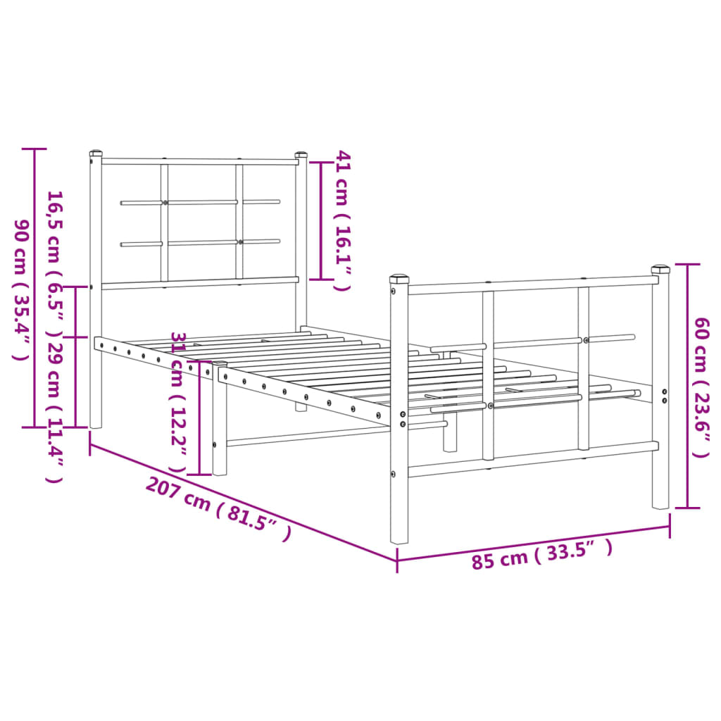 Bedframe met hoofd- en voeteneinde metaal wit 80x200 cm