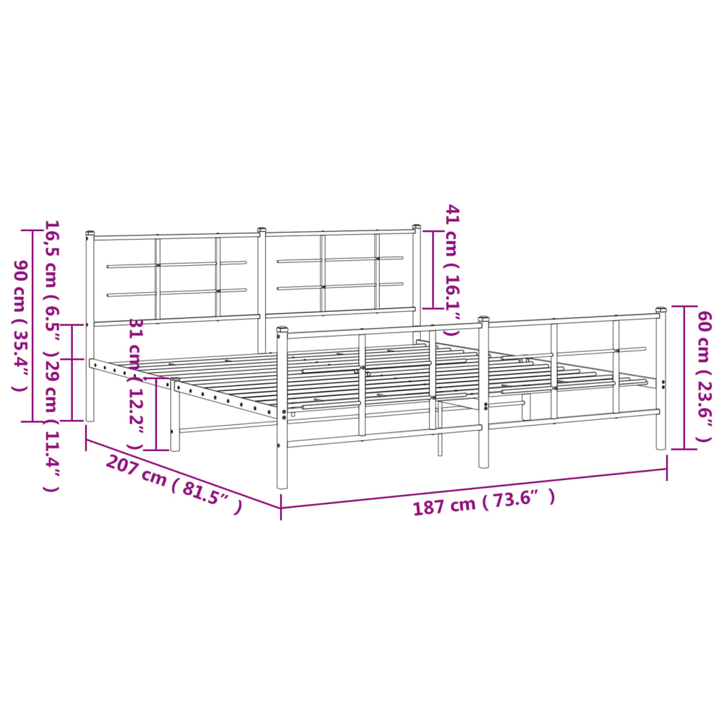 Bedframe met hoofd- en voeteneinde metaal wit 180x200 cm