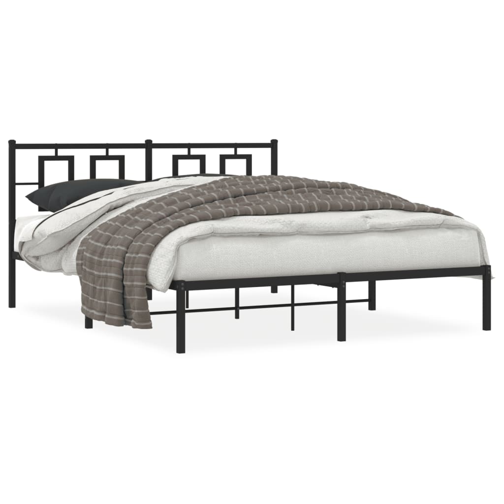 Bedframe met hoofdbord metaal zwart 160x200 cm