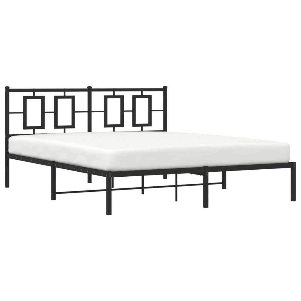 Bedframe met hoofdbord metaal zwart 160x200 cm