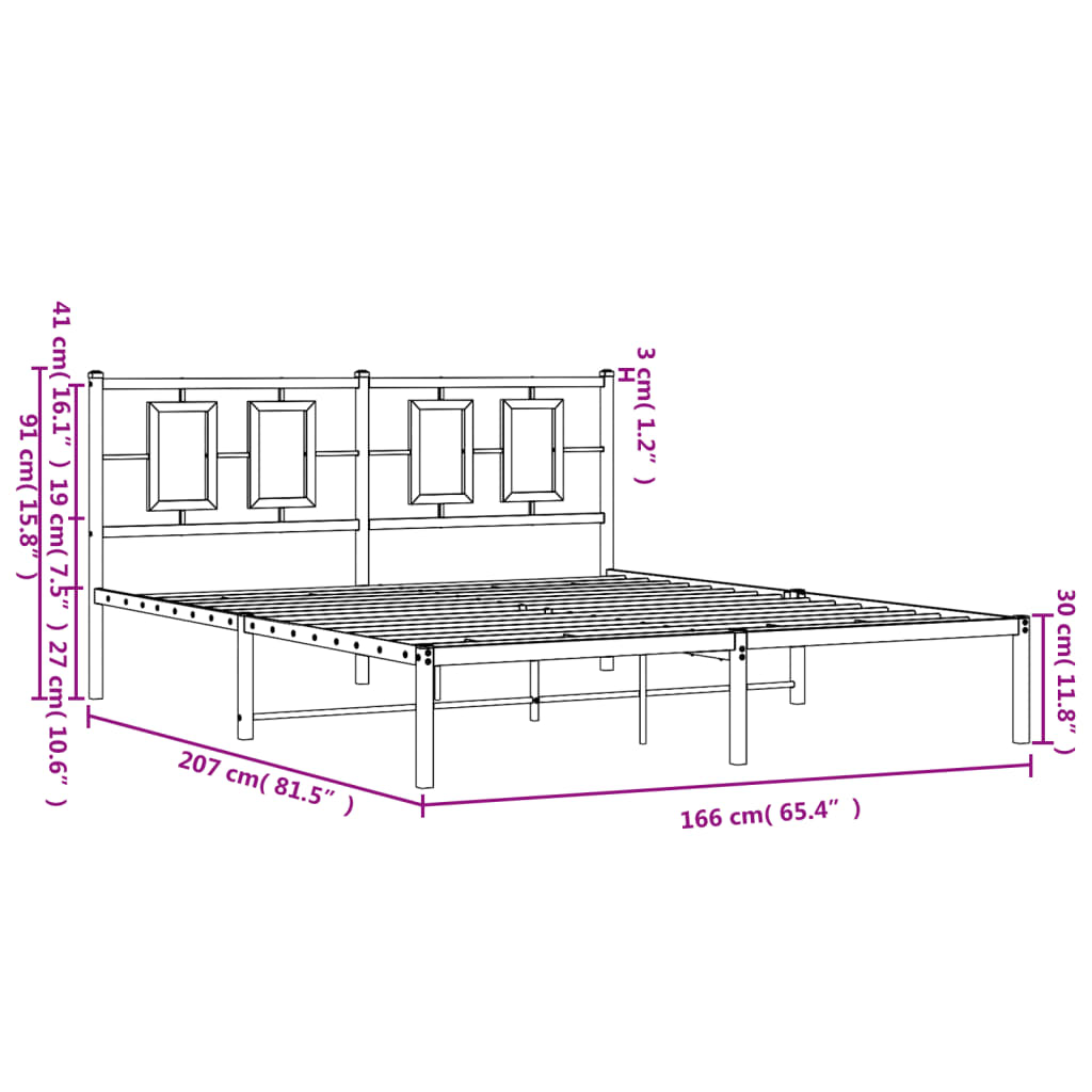 Bedframe met hoofdbord metaal zwart 160x200 cm