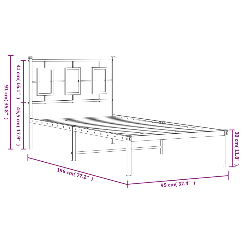 Bedframe met hoofdbord metaal wit 90x190 cm Bedden & bedframes | Creëer jouw Trendy Thuis | Gratis bezorgd & Retour | Trendy.nl