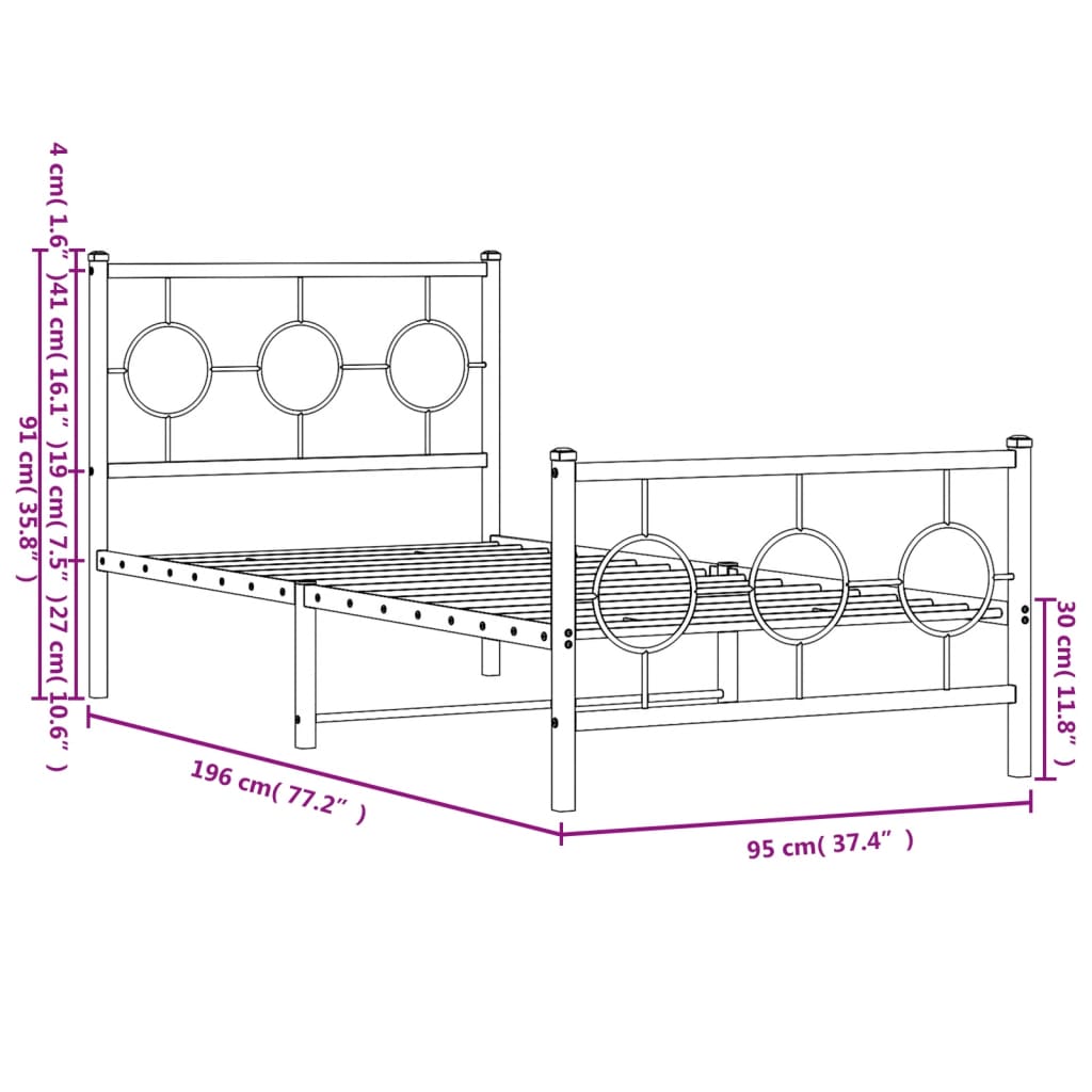 Bedframe met hoofd- en voeteneinde metaal wit 90x190 cm