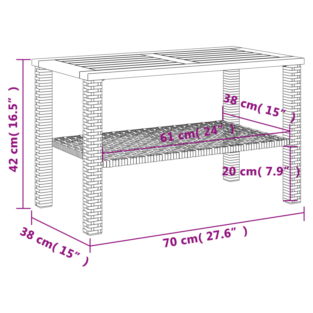 Tuintafel 70x38x42 cm poly rattan en acaciahout grijs Tuintafels | Creëer jouw Trendy Thuis | Gratis bezorgd & Retour | Trendy.nl