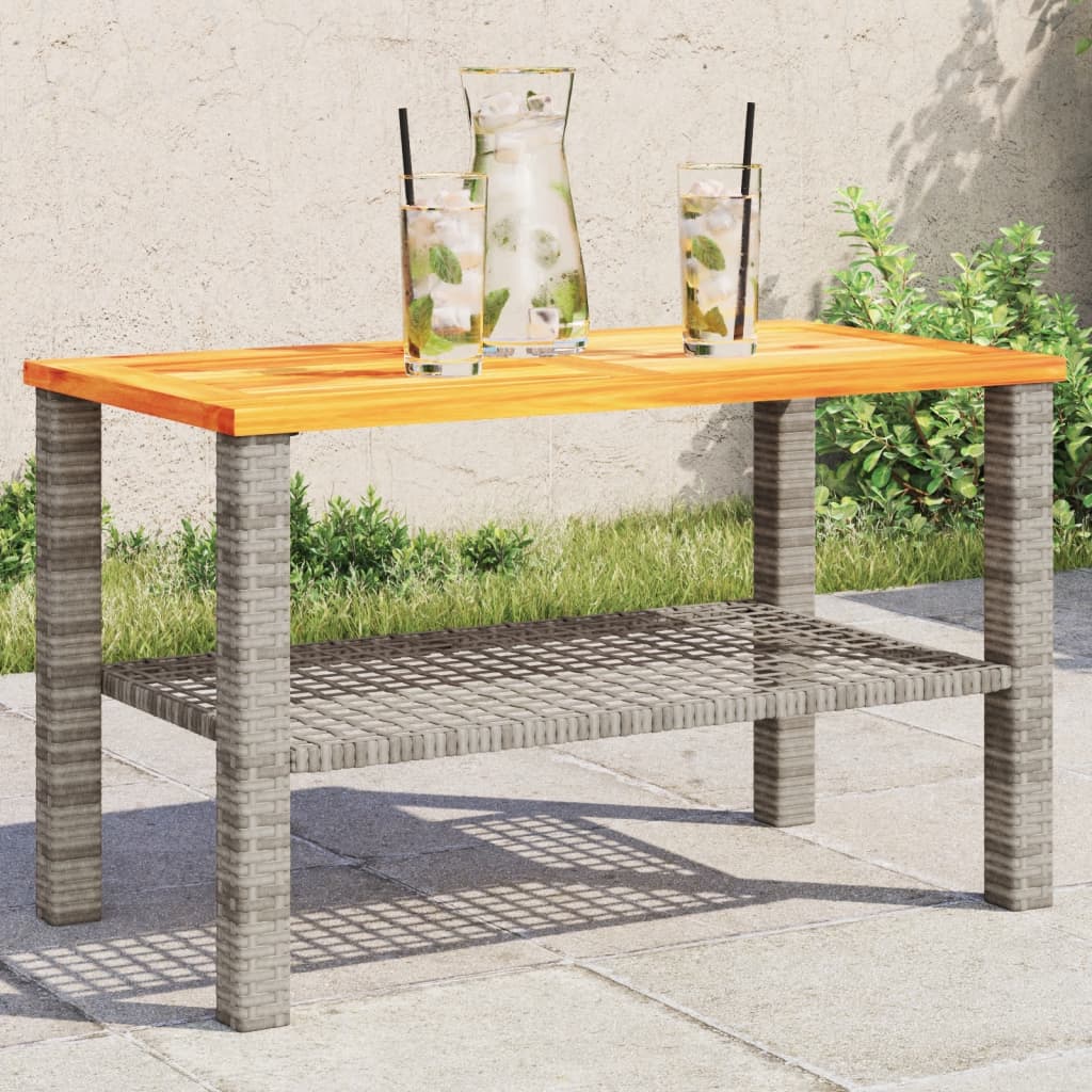 Tuintafel 70x38x42 cm poly rattan en acaciahout grijs Tuintafels | Creëer jouw Trendy Thuis | Gratis bezorgd & Retour | Trendy.nl