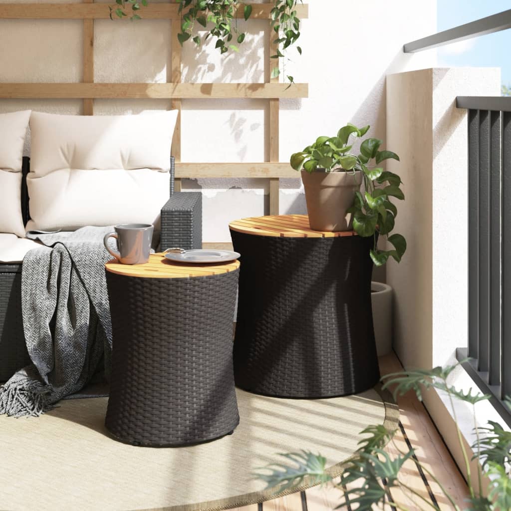 Tuinbijzettafels 2 st met houten blad poly rattan zwart Tuintafels | Creëer jouw Trendy Thuis | Gratis bezorgd & Retour | Trendy.nl