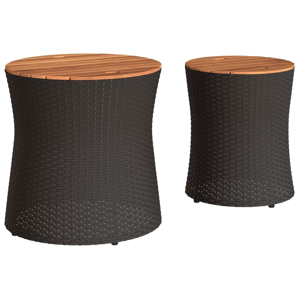 Tuinbijzettafels 2 st met houten blad poly rattan zwart Tuintafels | Creëer jouw Trendy Thuis | Gratis bezorgd & Retour | Trendy.nl