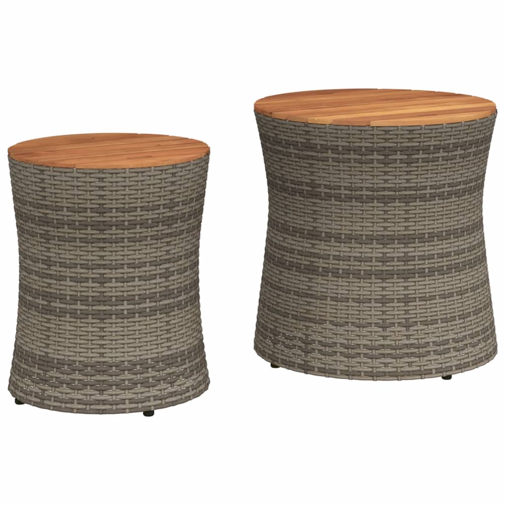 Tuinbijzettafels 2 st met houten blad poly rattan grijs Tuintafels | Creëer jouw Trendy Thuis | Gratis bezorgd & Retour | Trendy.nl