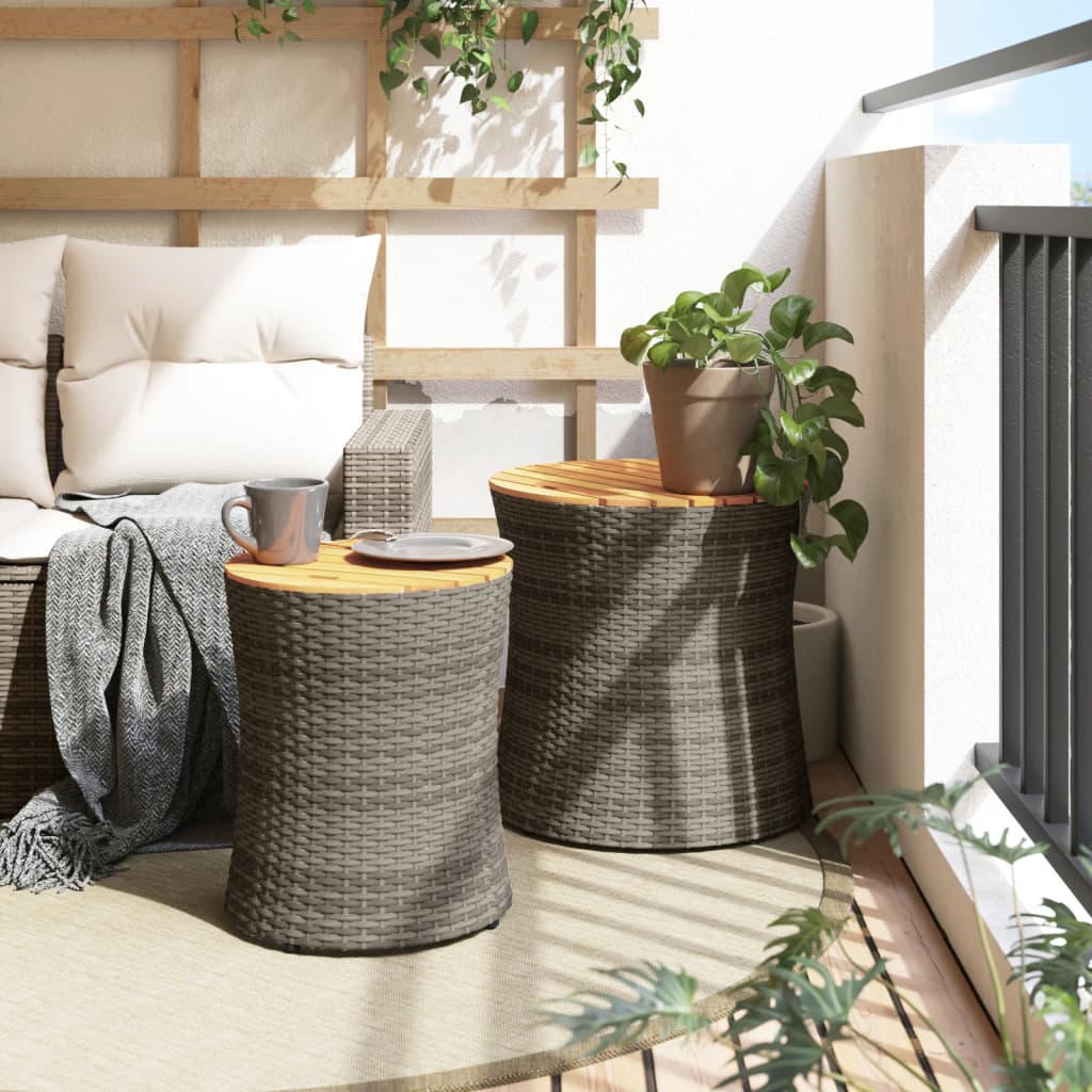 Tuinbijzettafels 2 st met houten blad poly rattan grijs Tuintafels | Creëer jouw Trendy Thuis | Gratis bezorgd & Retour | Trendy.nl