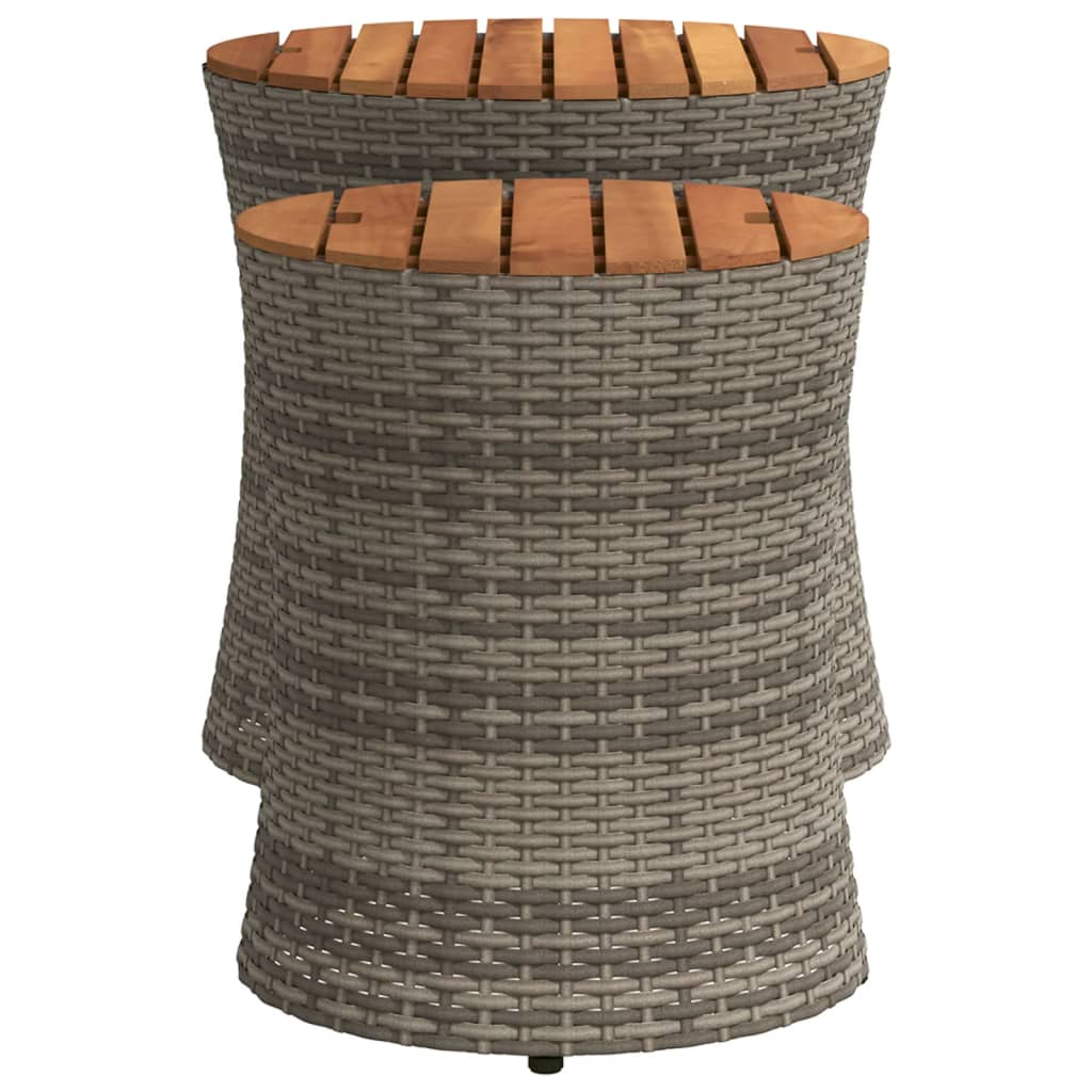 Tuinbijzettafels 2 st met houten blad poly rattan grijs Tuintafels | Creëer jouw Trendy Thuis | Gratis bezorgd & Retour | Trendy.nl