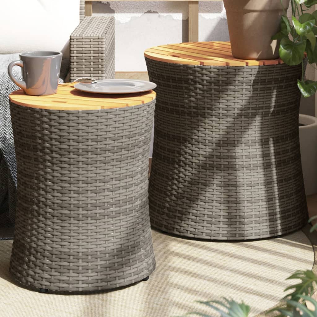 Tuinbijzettafels 2 st met houten blad poly rattan grijs Tuintafels | Creëer jouw Trendy Thuis | Gratis bezorgd & Retour | Trendy.nl