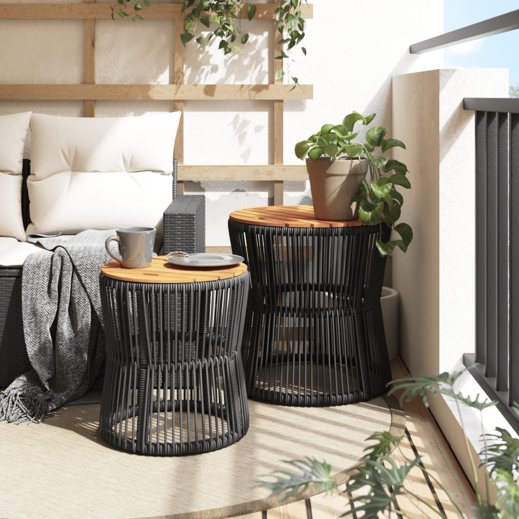 Tuinbijzettafels 2 st met houten blad poly rattan zwart Tuintafels | Creëer jouw Trendy Thuis | Gratis bezorgd & Retour | Trendy.nl