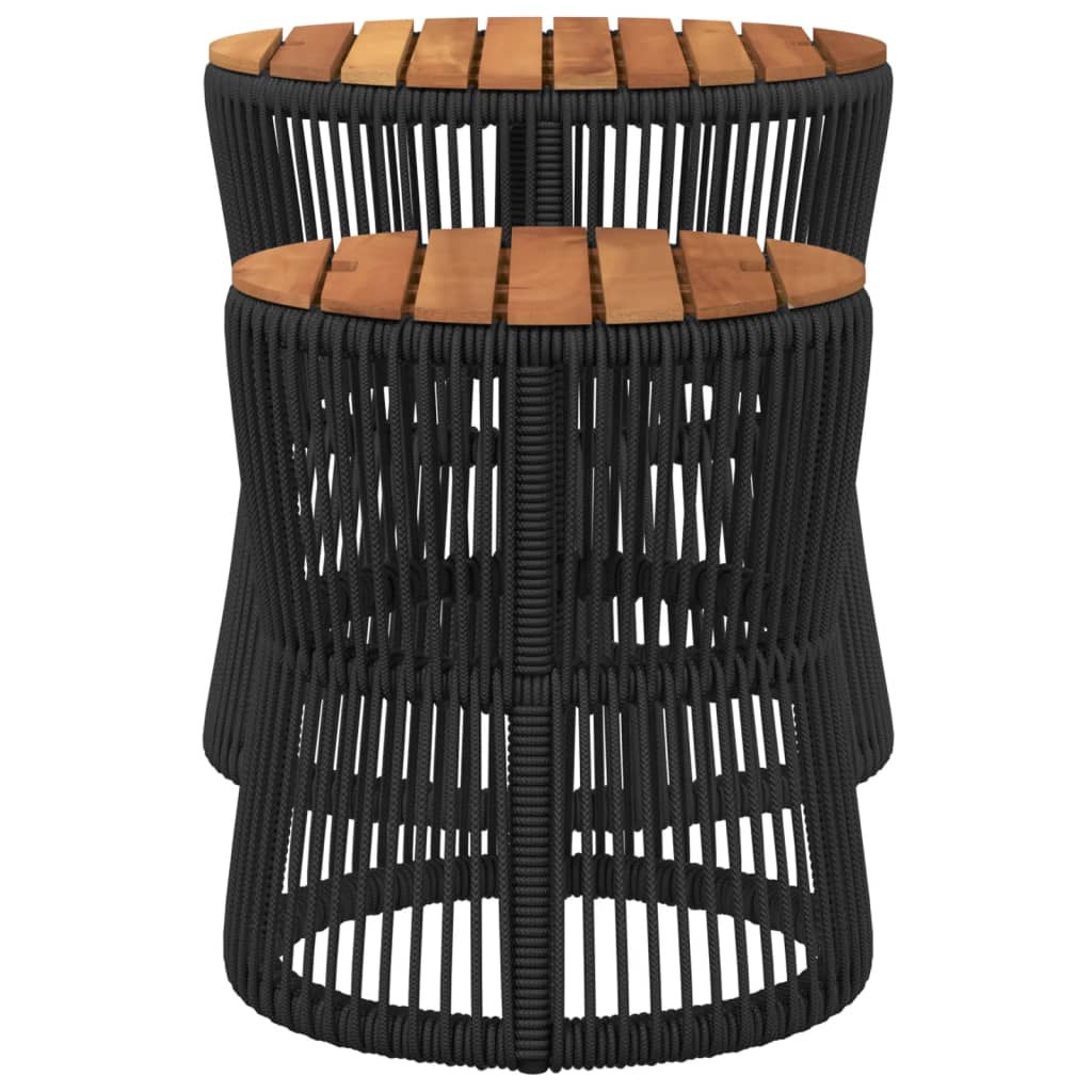 Tuinbijzettafels 2 st met houten blad poly rattan zwart Tuintafels | Creëer jouw Trendy Thuis | Gratis bezorgd & Retour | Trendy.nl