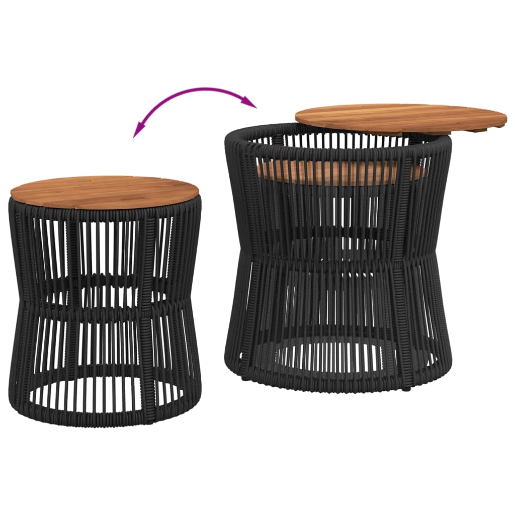 Tuinbijzettafels 2 st met houten blad poly rattan zwart Tuintafels | Creëer jouw Trendy Thuis | Gratis bezorgd & Retour | Trendy.nl