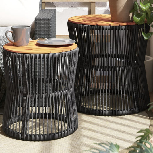 Tuinbijzettafels 2 st met houten blad poly rattan zwart Tuintafels | Creëer jouw Trendy Thuis | Gratis bezorgd & Retour | Trendy.nl