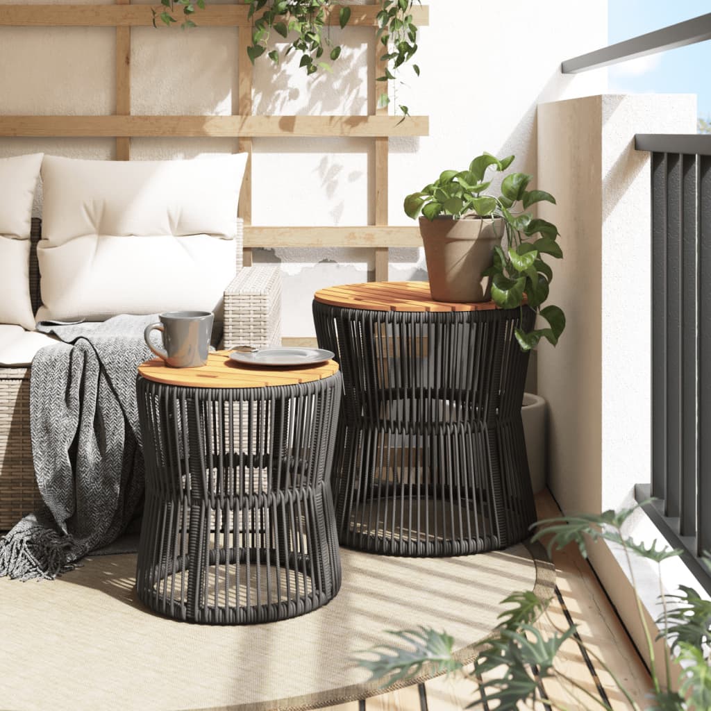 Tuinbijzettafels 2 st met houten blad poly rattan grijs Tuintafels | Creëer jouw Trendy Thuis | Gratis bezorgd & Retour | Trendy.nl