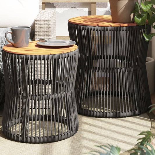 Tuinbijzettafels 2 st met houten blad poly rattan grijs Tuintafels | Creëer jouw Trendy Thuis | Gratis bezorgd & Retour | Trendy.nl