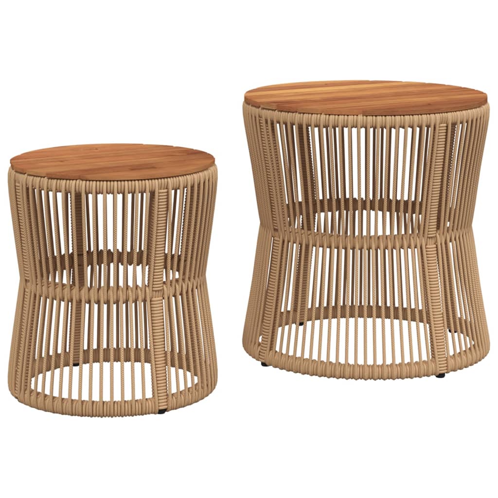 Tuinbijzettafels 2 st met houten blad poly rattan beige Tuintafels | Creëer jouw Trendy Thuis | Gratis bezorgd & Retour | Trendy.nl