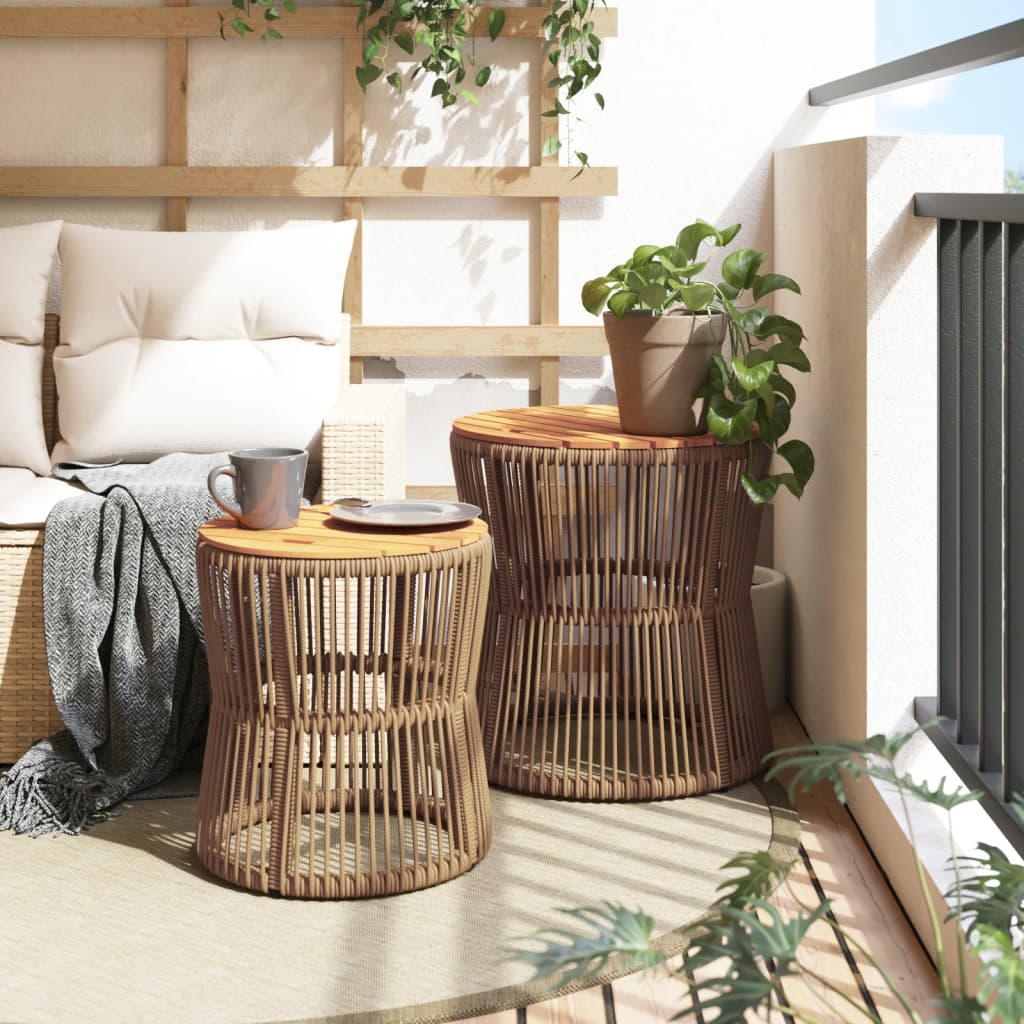 Tuinbijzettafels 2 st met houten blad poly rattan beige Tuintafels | Creëer jouw Trendy Thuis | Gratis bezorgd & Retour | Trendy.nl