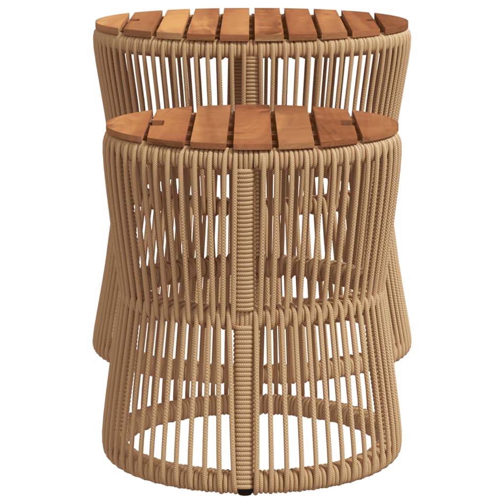 Tuinbijzettafels 2 st met houten blad poly rattan beige Tuintafels | Creëer jouw Trendy Thuis | Gratis bezorgd & Retour | Trendy.nl