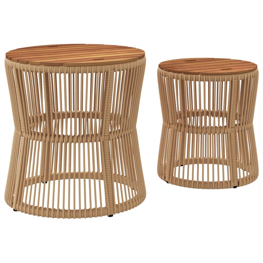 Tuinbijzettafels 2 st met houten blad poly rattan beige Tuintafels | Creëer jouw Trendy Thuis | Gratis bezorgd & Retour | Trendy.nl