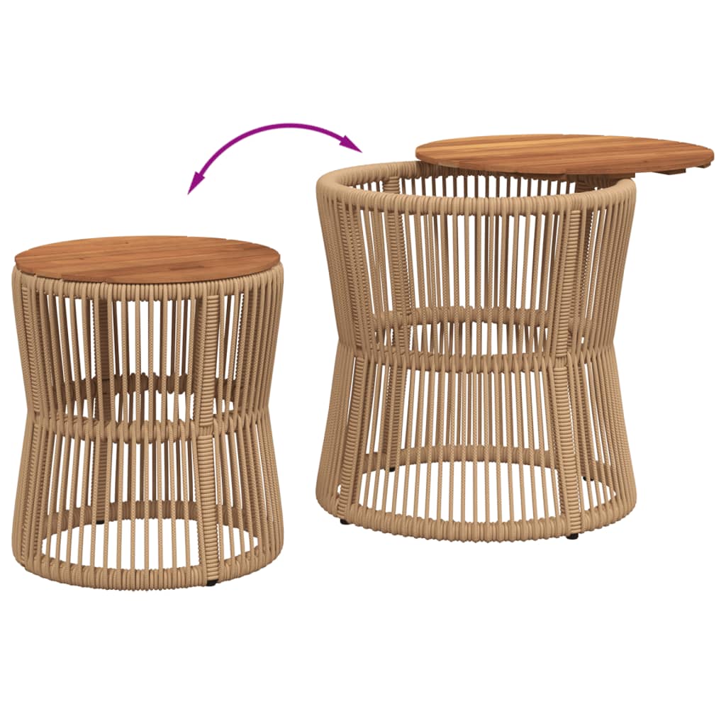 Tuinbijzettafels 2 st met houten blad poly rattan beige Tuintafels | Creëer jouw Trendy Thuis | Gratis bezorgd & Retour | Trendy.nl