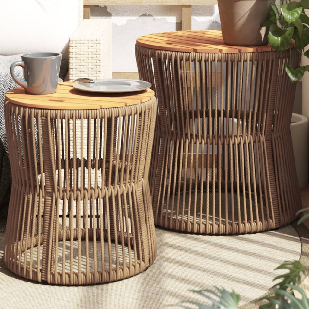 Tuinbijzettafels 2 st met houten blad poly rattan beige Tuintafels | Creëer jouw Trendy Thuis | Gratis bezorgd & Retour | Trendy.nl