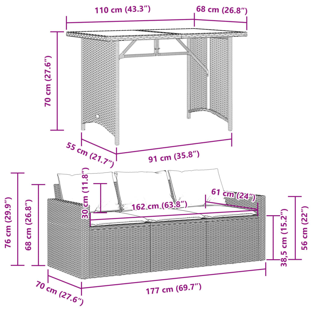 2-delige Tuinset met kussens poly rattan grijs Tuinsets | Creëer jouw Trendy Thuis | Gratis bezorgd & Retour | Trendy.nl