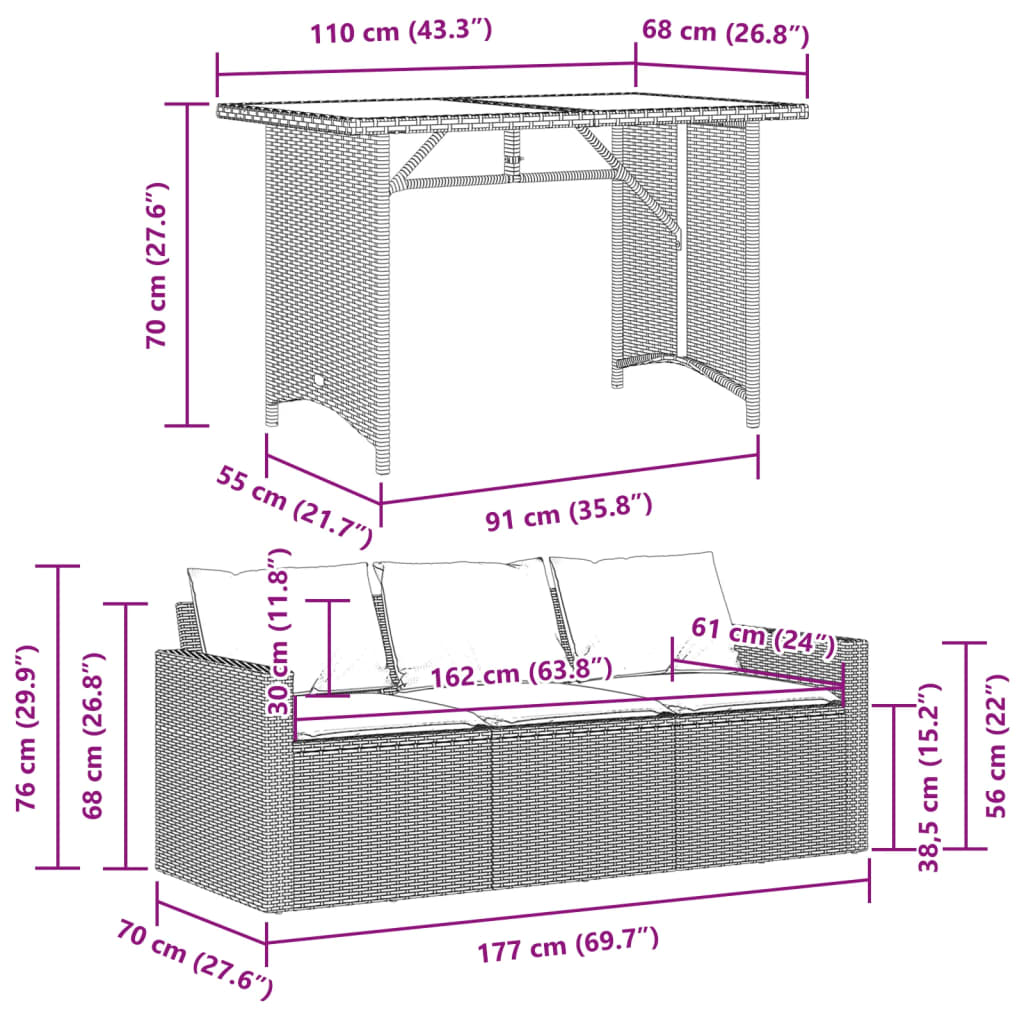 2-delige Tuinset met kussens poly rattan beige Tuinsets | Creëer jouw Trendy Thuis | Gratis bezorgd & Retour | Trendy.nl