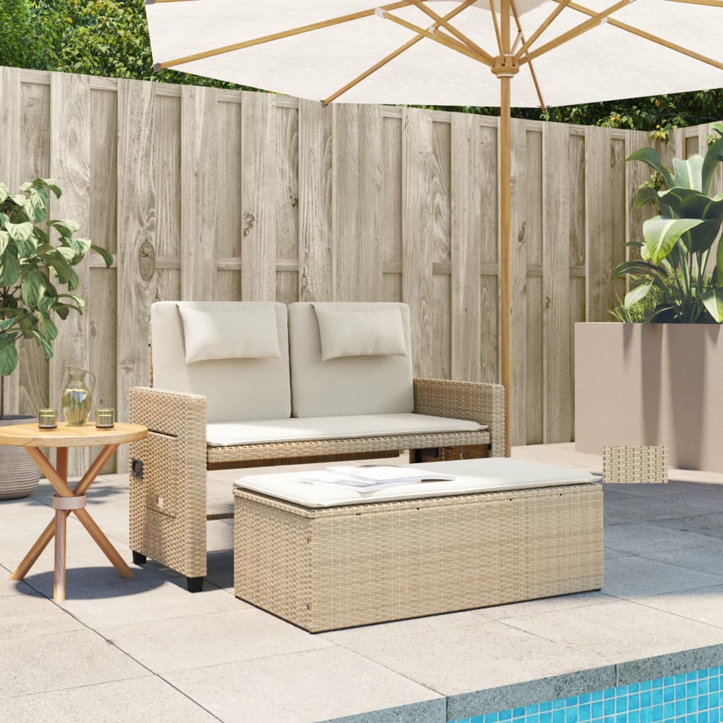 Tuinbankje verstelbaar met kussens poly rattan beige Tuinbanken | Creëer jouw Trendy Thuis | Gratis bezorgd & Retour | Trendy.nl