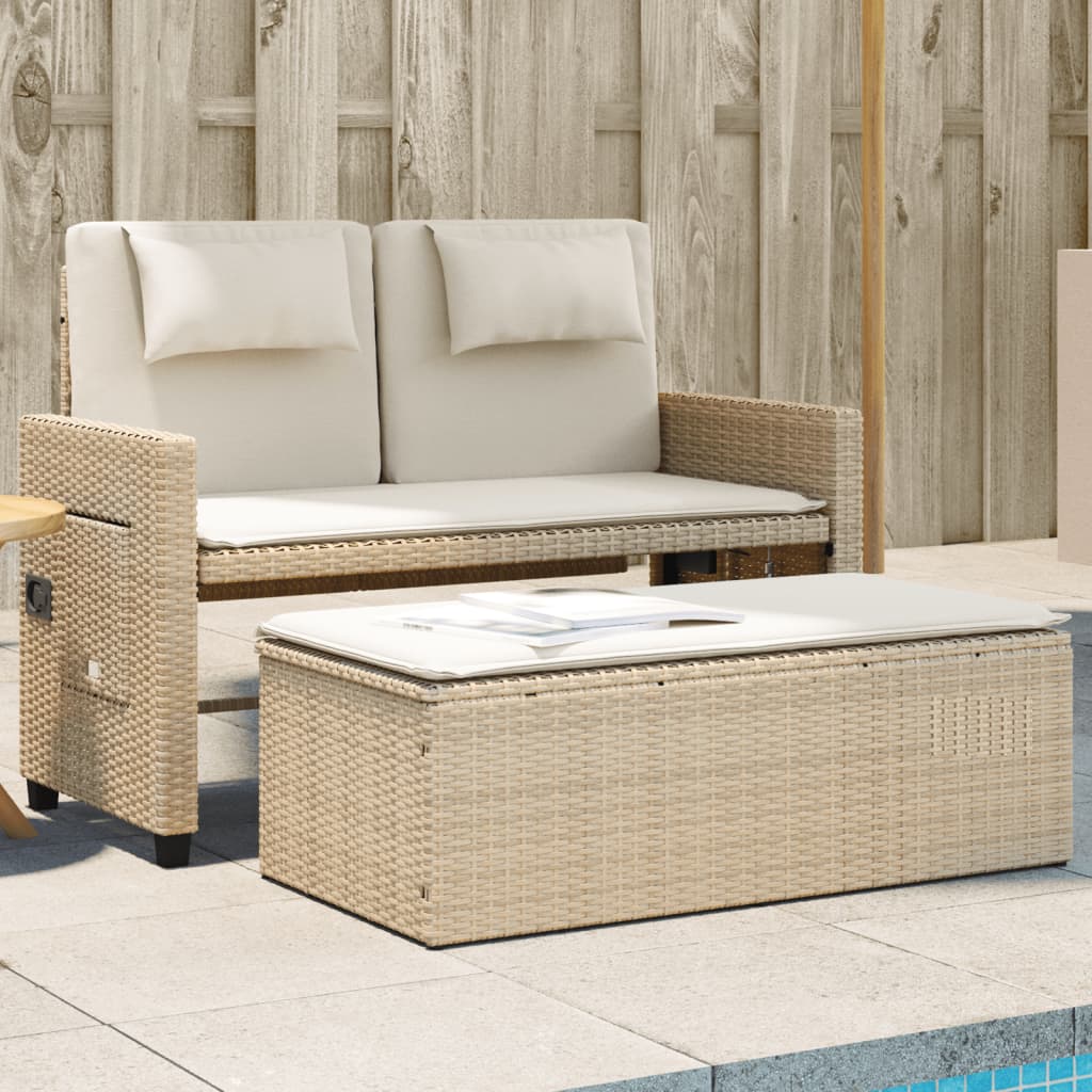 Tuinbankje verstelbaar met kussens poly rattan beige Tuinbanken | Creëer jouw Trendy Thuis | Gratis bezorgd & Retour | Trendy.nl