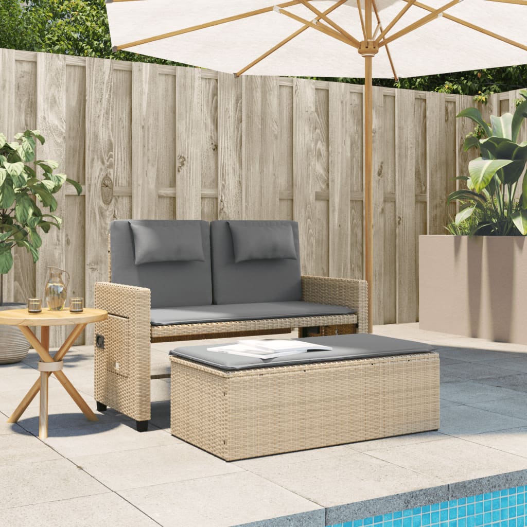 Tuinbankje verstelbaar met kussens poly rattan beige Tuinbanken | Creëer jouw Trendy Thuis | Gratis bezorgd & Retour | Trendy.nl