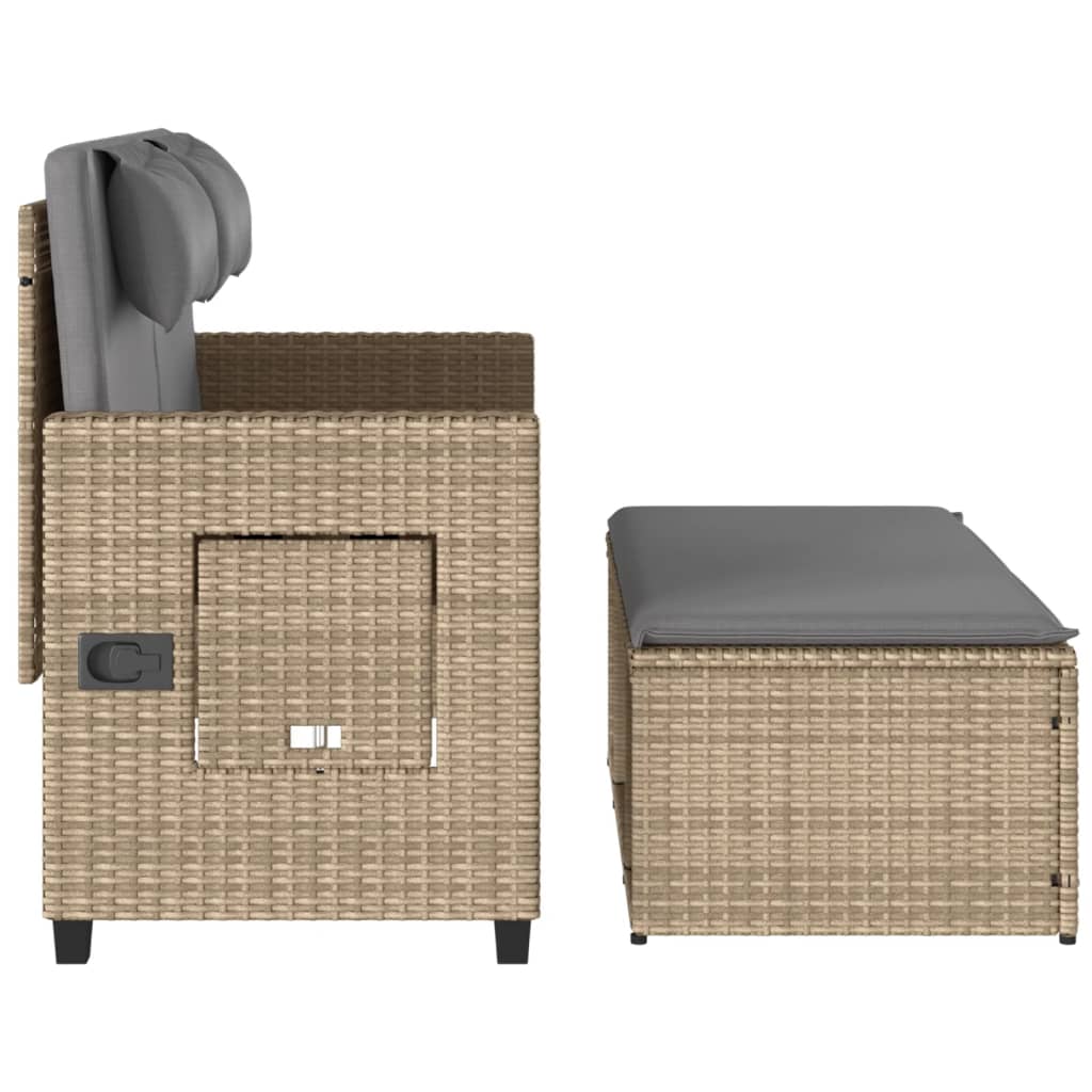 Tuinbankje verstelbaar met kussens poly rattan beige Tuinbanken | Creëer jouw Trendy Thuis | Gratis bezorgd & Retour | Trendy.nl