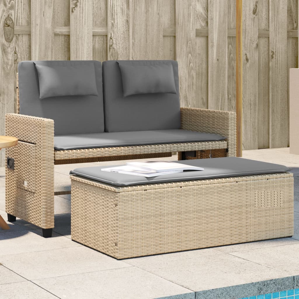 Tuinbankje verstelbaar met kussens poly rattan beige Tuinbanken | Creëer jouw Trendy Thuis | Gratis bezorgd & Retour | Trendy.nl