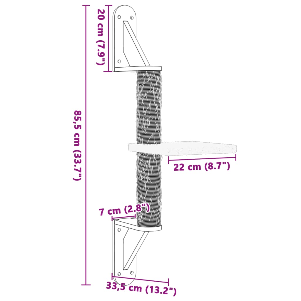 Kattenmeubel wandgemonteerd met krabpaal 85,5 cm crèmekleurig Kattenmeubels | Creëer jouw Trendy Thuis | Gratis bezorgd & Retour | Trendy.nl