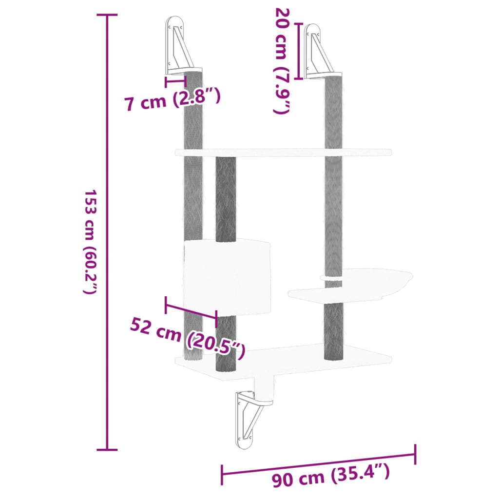 Kattenmeubel wandgemonteerd met krabpaal 153 cm donkergrijs Kattenmeubels | Creëer jouw Trendy Thuis | Gratis bezorgd & Retour | Trendy.nl