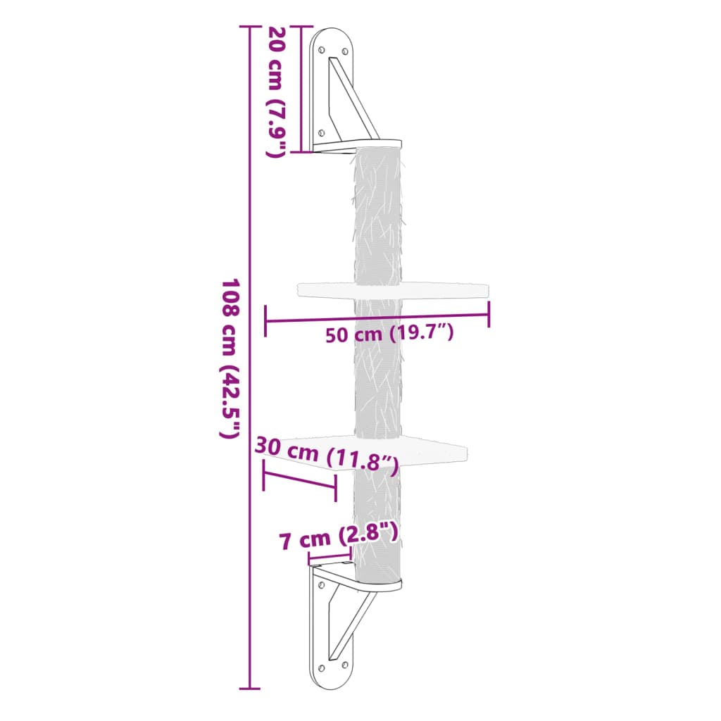 Kattenmeubel wandgemonteerd met krabpaal 108 cm donkergrijs Kattenmeubels | Creëer jouw Trendy Thuis | Gratis bezorgd & Retour | Trendy.nl