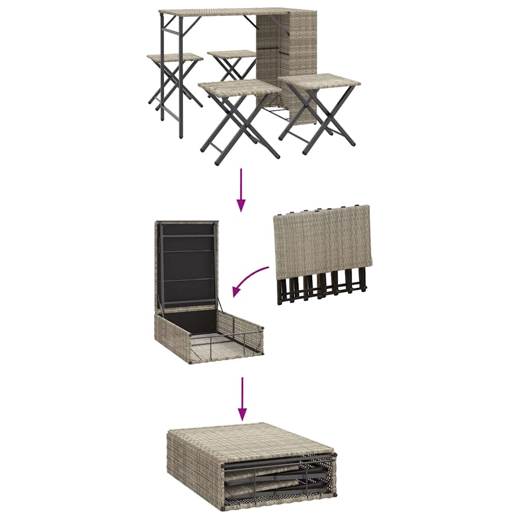 5-delige Tuinset inklapbaar poly rattan lichtgrijs