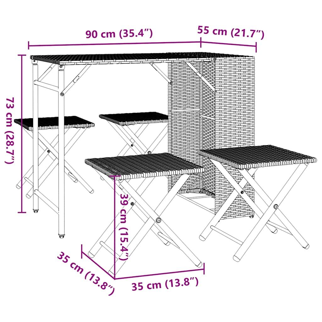 5-delige Tuinset inklapbaar poly rattan lichtgrijs