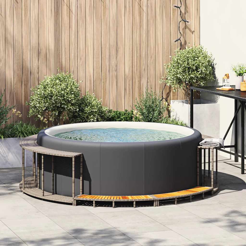 Hottub ombouw opbergruimte en houten opstapje poly rattan grijs